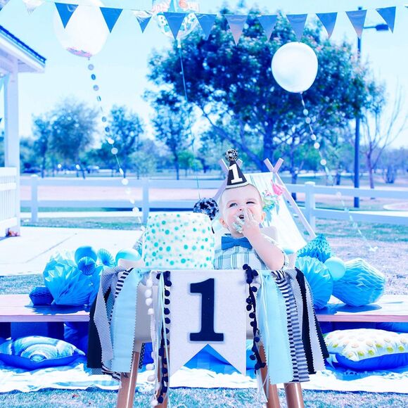 Baby Boy Blue First Birthday Highchair Banner - Picture 3 of 8